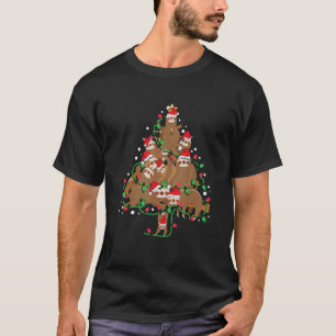 Sloths Christmas Tree Cute Santa Hat Lights for Sl T-Shirt