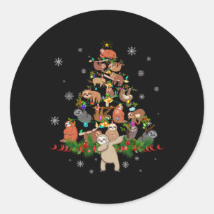 Sloths Christmas Tree Lights Fun Sloths Xmas Gift  Classic Round Sticker