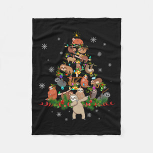 Sloths Christmas Tree Lights Fun Sloths Xmas Gift Fleece Blanket