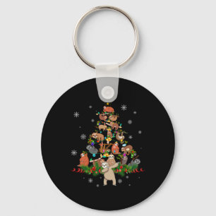 Sloths Christmas Tree Lights Fun Sloths Xmas Gift Keychain