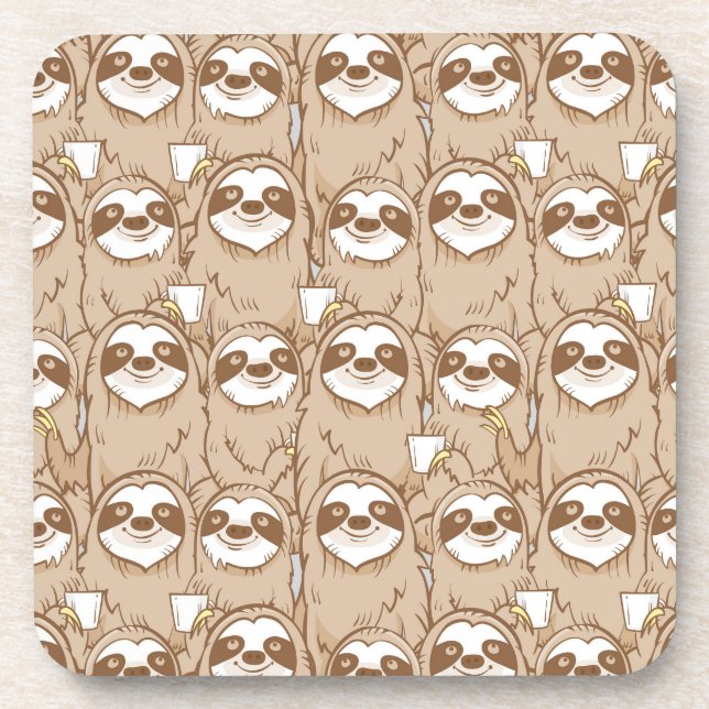 Sloths & Coffee Pattern Coaster (Front)