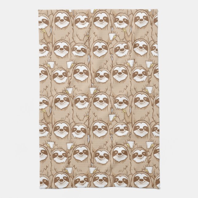 Sloths & Coffee Pattern Kitchen Towel (Vertical)