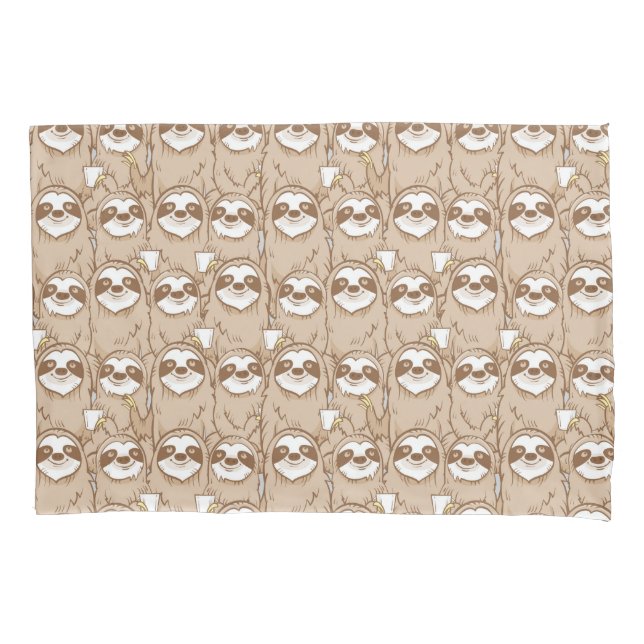 Sloths & Coffee Pattern Pillowcase (Front-Left)