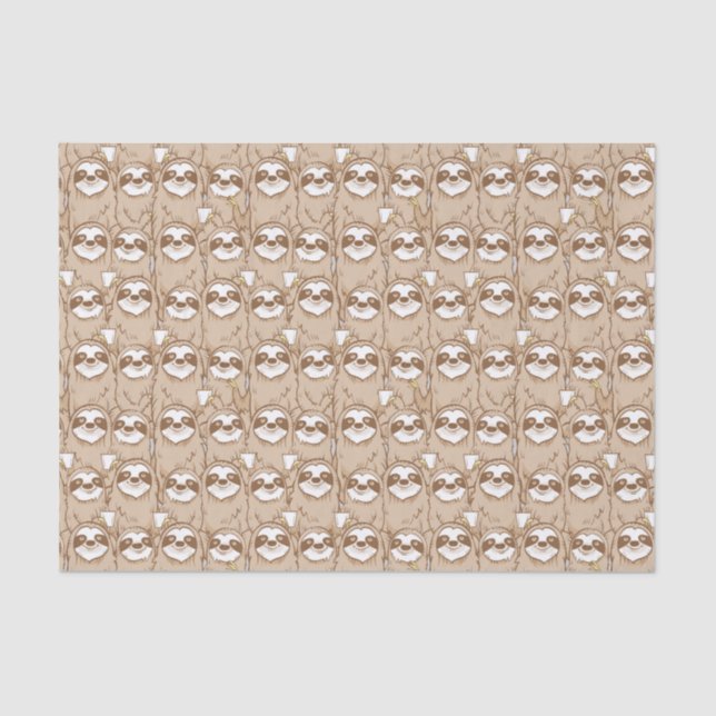 Sloths & Coffee Pattern Tissue Paper (Front)