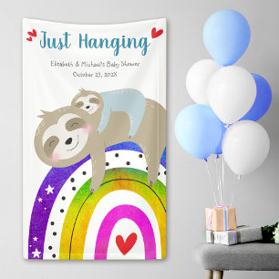 Sloths Cute Colourful Boho Rainbow Boy Baby Shower Banner