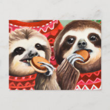 Sloths eating cookies and wearing sweaters