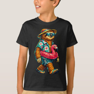 Sloths Flamingo Pool Float Hawaii Surfing Summer T-Shirt