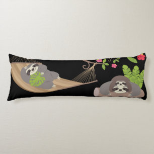 Sloths on Black Background Body Pillow
