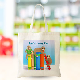 Sloth's Reading Books Personalize Library Tote Bag