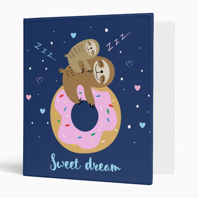 Sloths sleeping on doughnuts 3 ring binder (Front/Inside)
