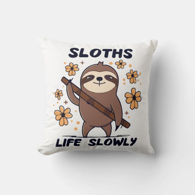 Sloths Taking Life Slowly Throw Pillow (Front)