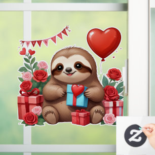 Sloth's Valentine Surprise Window Cling