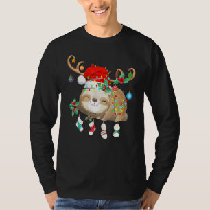 Sloths Xmas Lighting Reindeer Santa Hat Sloth Chri T-Shirt