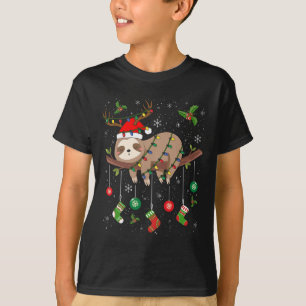 Sloths Xmas Lighting Reindeer Santa Hat Sloth Chri T-Shirt