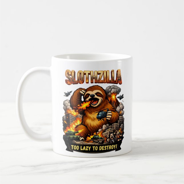 Slothzilla Too Lazy to Destroy,Funny Kaiju Monster Coffee Mug (Left)