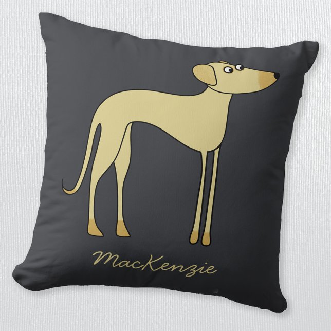 Sloughi Dog Custom Name Throw Pillow (Fun Sloughi Saluki Greyhound dog personalized custom name pillow)