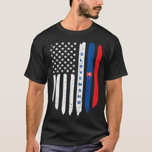 Slovak American Flag Slovakia Root Dad T-Shirt (Front)