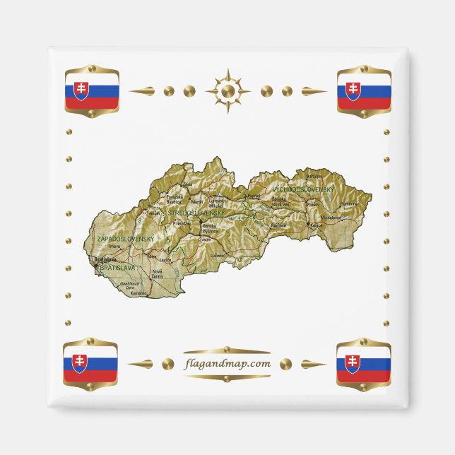 Slovakia Map + Flags Magnet (Front)