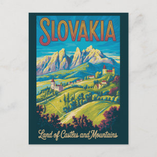 Slovakia Skyline Illustration Travel Art Vintage Postcard
