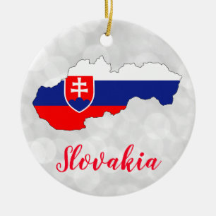 Slovakia Slovak Flag Map Ceramic Ornament