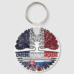 Slovakia Slovakian French France Tree Roots Flag Keychain