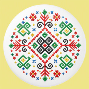 Slovakian Detva Stitched Folk Art Ceramic Knob