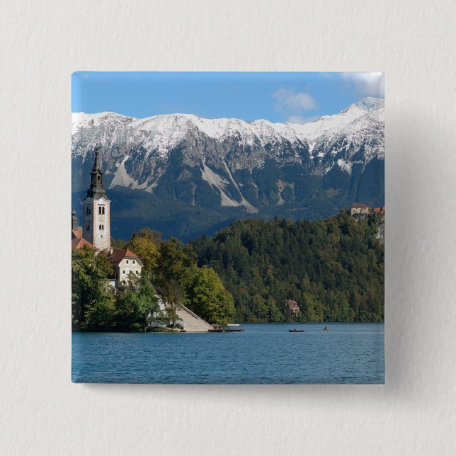 Slovenia, Bled, Lake Bled, Bled Island, Bled 2 Inch Square Button (Front)