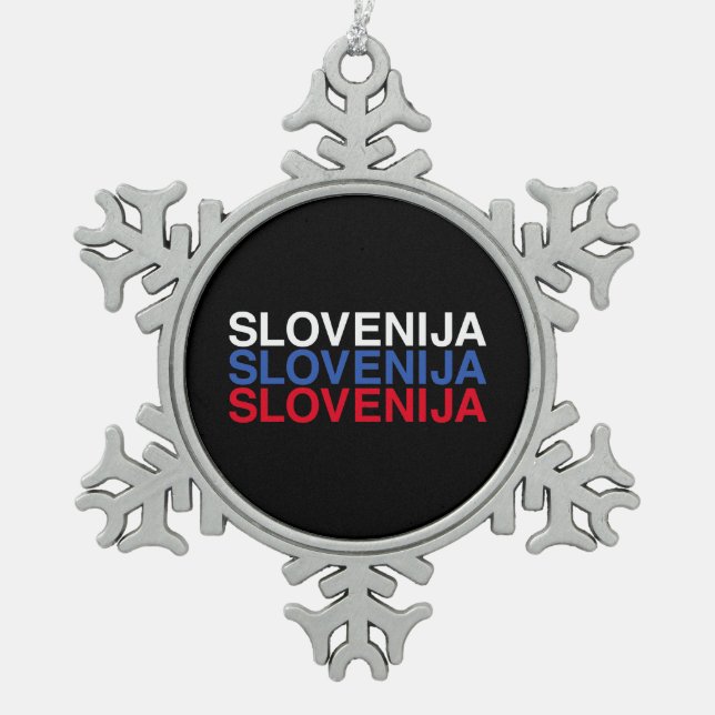 SLOVENIA Flag Snowflake Pewter Christmas Ornament (Front)