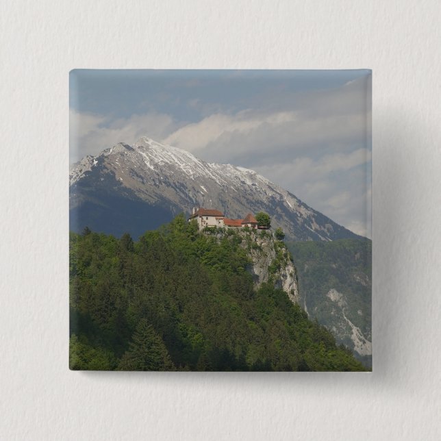 SLOVENIA, GORENJSKA, Bled: Bled Castle & 2 Inch Square Button (Front)