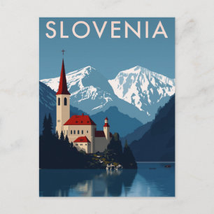 Slovenia Lake Bled Alps Retro Postcard