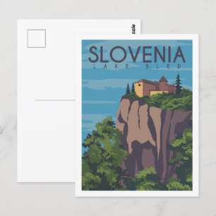 Slovenia Lake Bled Travel Place Illustration Postcard
