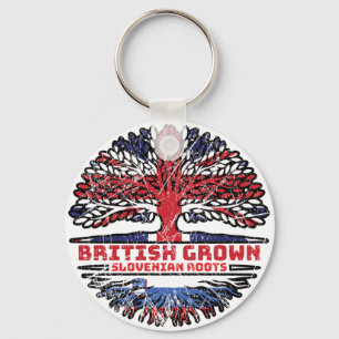 Slovenia Slovenian British UK Tree Roots Flag Keychain