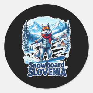 Slovenia Snowboarding Wolf With Mountains  Classic Round Sticker