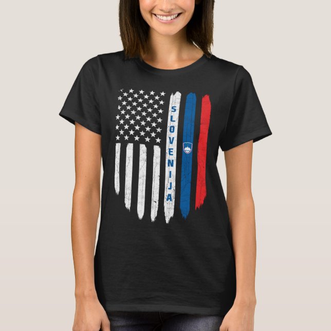 Slovenian American Flag Slovenia Root Dad T-Shirt (Front)