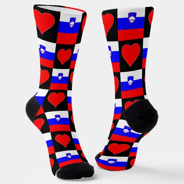 Slovenian Flag Heart Fun Slovenia National Pride Socks (Angled)