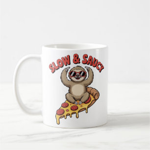 Slow and Saucy Yoga Sloth Pizza Funny Coffee Mug