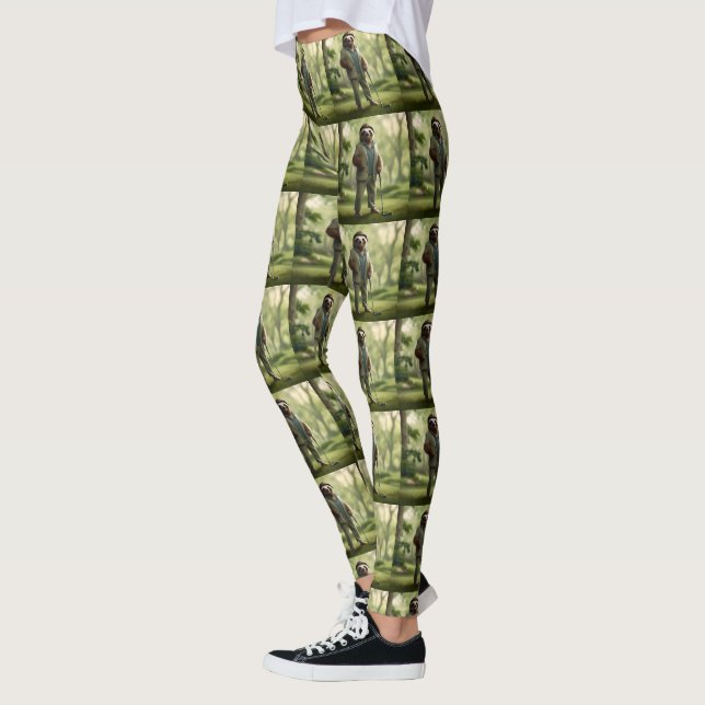 "Slow and Steady: A Sloth Dressed for Golf  Leggings (Left)