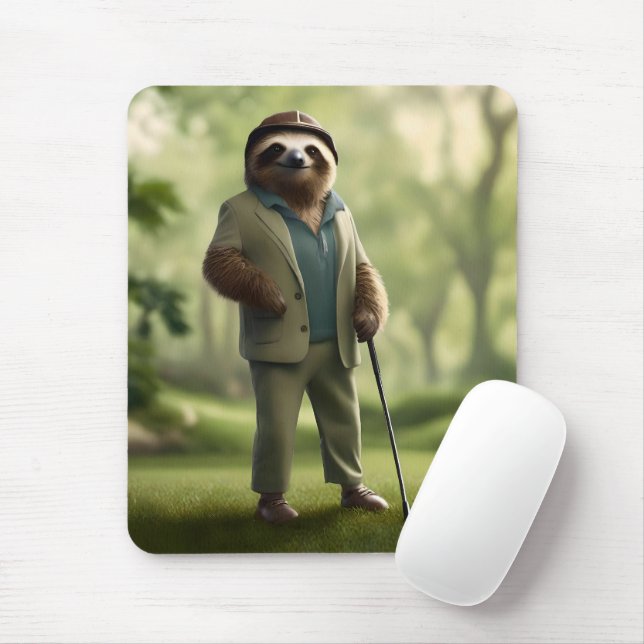 "Slow and Steady: A Sloth Dressed for Golf  Mouse Pad (With Mouse)