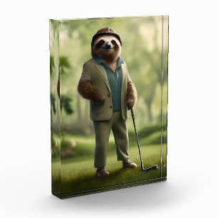"Slow and Steady: A Sloth Dressed for Golf Photo Block