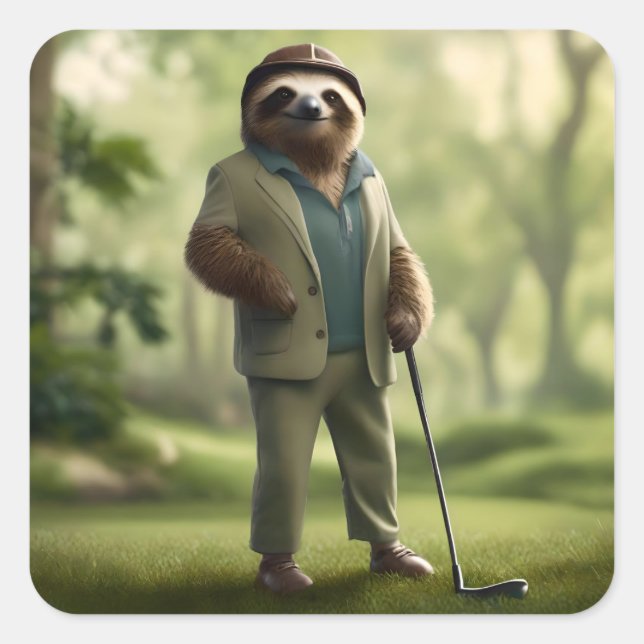 "Slow and Steady: A Sloth Is Dressed for Golf  Square Sticker (Front)