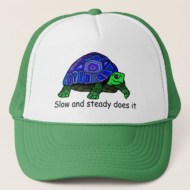 Slow and steady does it.  Cartoon  tortoise Trucker Hat (Front)