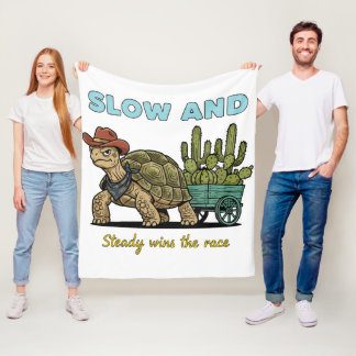 Slow and Steady Motivation Turtle Illustration Fleece Blanket