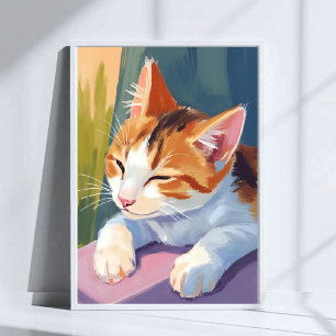 Slow Blinks   Cat Kitten Watercolor Pet Painting Poster