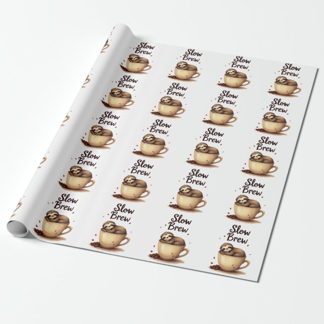 Slow Brew Coffee Sloth Wrapping Paper (Unrolled)