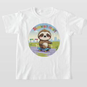 Slow But Steady – Cute Sloth Skateboarding T-Shirt