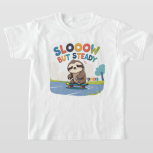 Slow But Steady – Cute Sloth Skateboarding T-Shirt