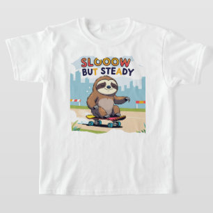 Slow But Steady – Cute Sloth Skateboarding T-Shirt