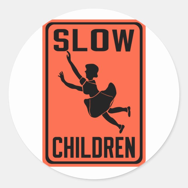 Slow Children, Traffic Warning Sign, USA Classic Round Sticker (Front)