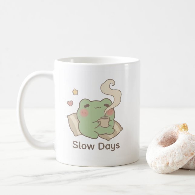 Slow Days Frog Mug | Cute Cozy Coffee Cup (With Donut)