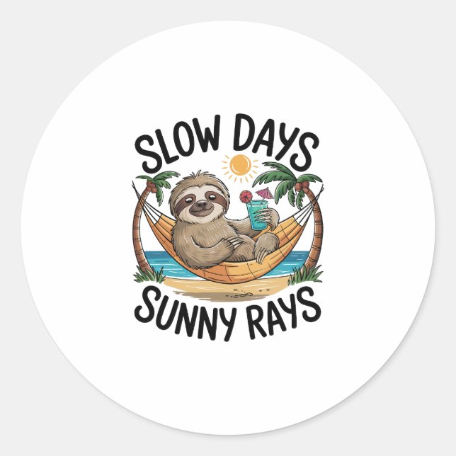 Slow Days Sunny Vibes Sloth Hammock Trop Classic Round Sticker (Front)